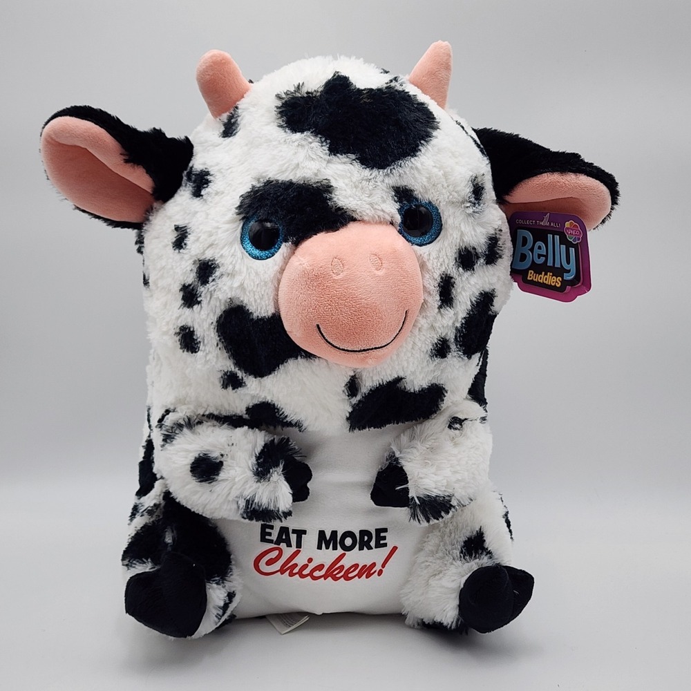 Belly Buddies Nanco Cow "Eat‎ More Chicken!" 14" Black & White Stuffed Plush NWT